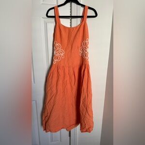 Mon Renn Orange Dress with White Embroidery
